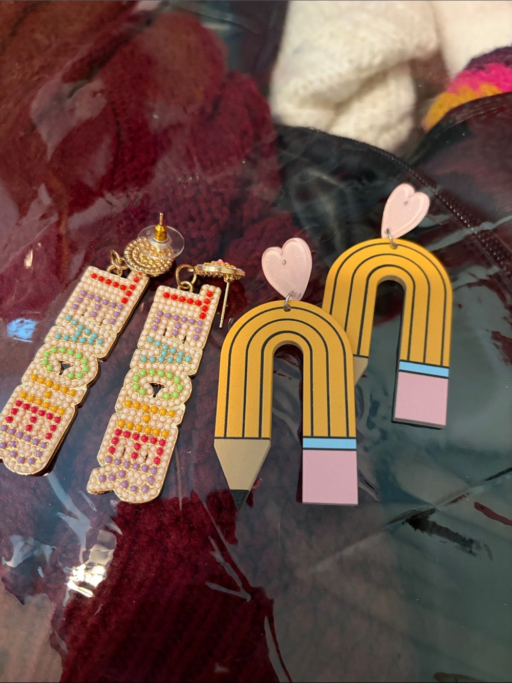 Pencil Rainbow Drop Earrings - Pink/Yellow